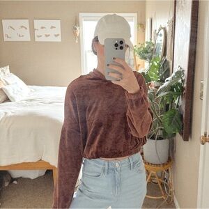 Cropped Velour Hooded Sweatshirt